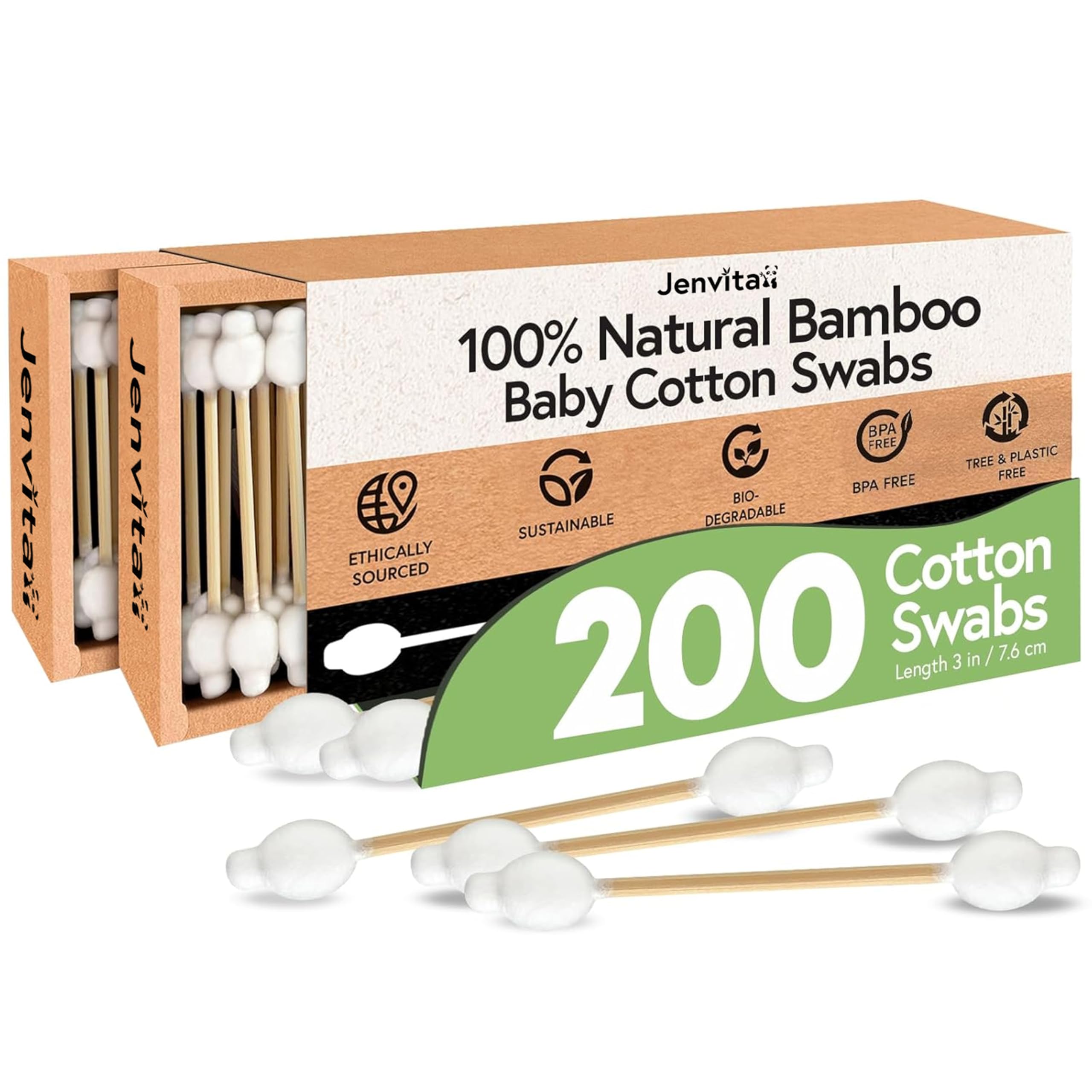 Jenvita pack de bâtonnets oreilles en bambou 200 pièces, nettoyage doux et sûr