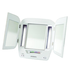 Miroir JERDON à trois volets avec lumière, pour un maquillage précis.
