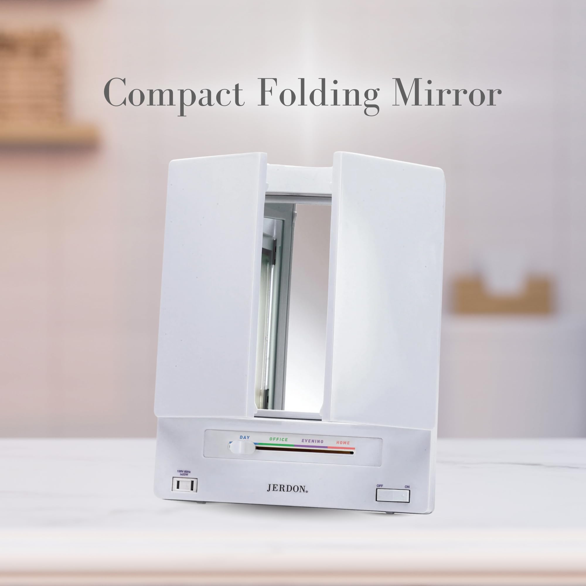 Miroir JERDON avec prise électrique intégrée pour outils.