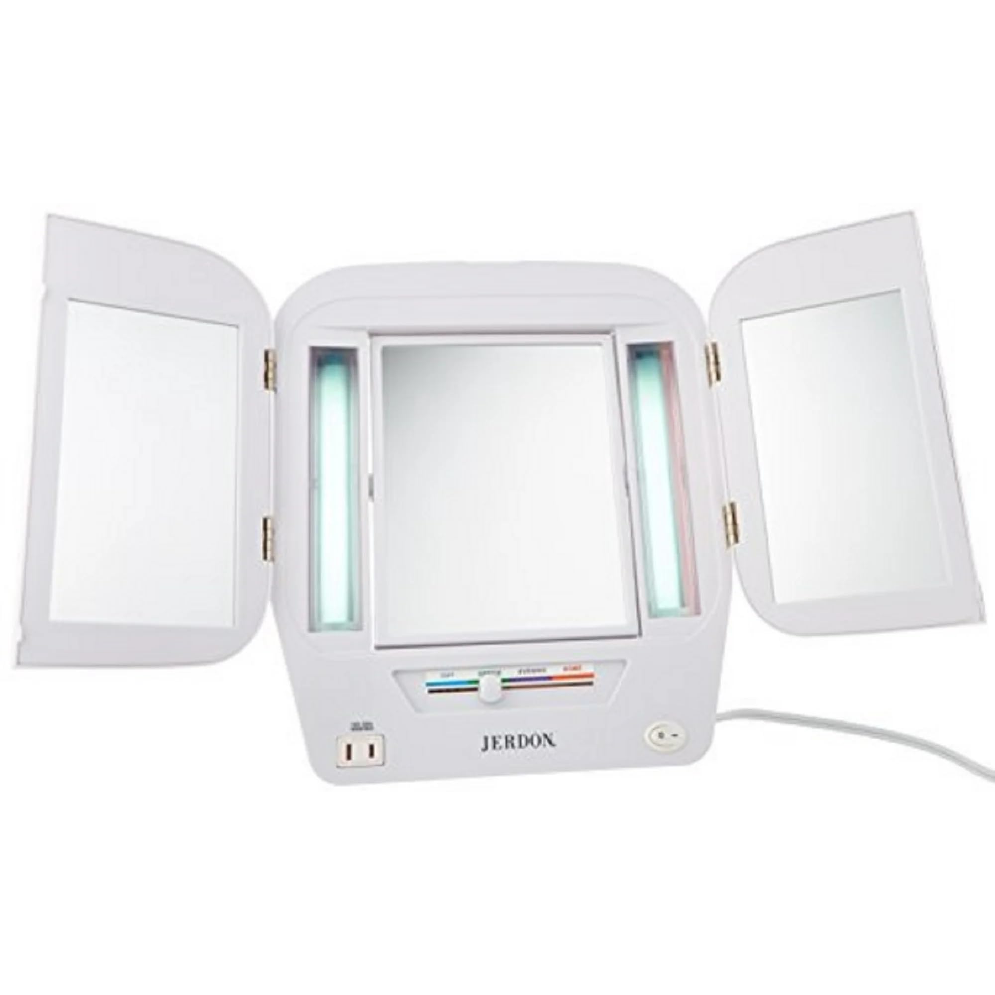 Miroir JERDON tri-volets compact et élégant se replie pour gagner de l'espace.