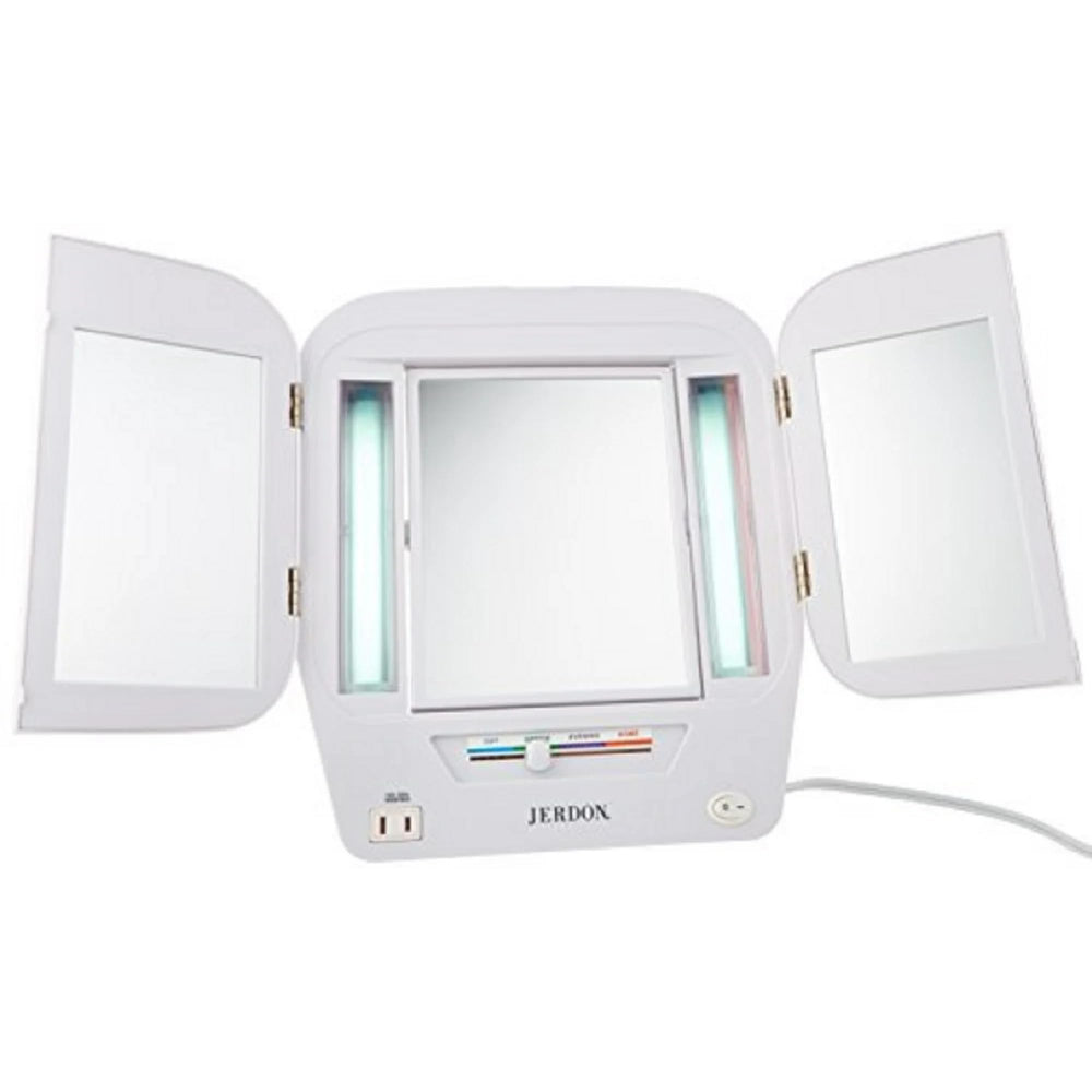 Miroir JERDON tri-volets compact et élégant se replie pour gagner de l'espace.