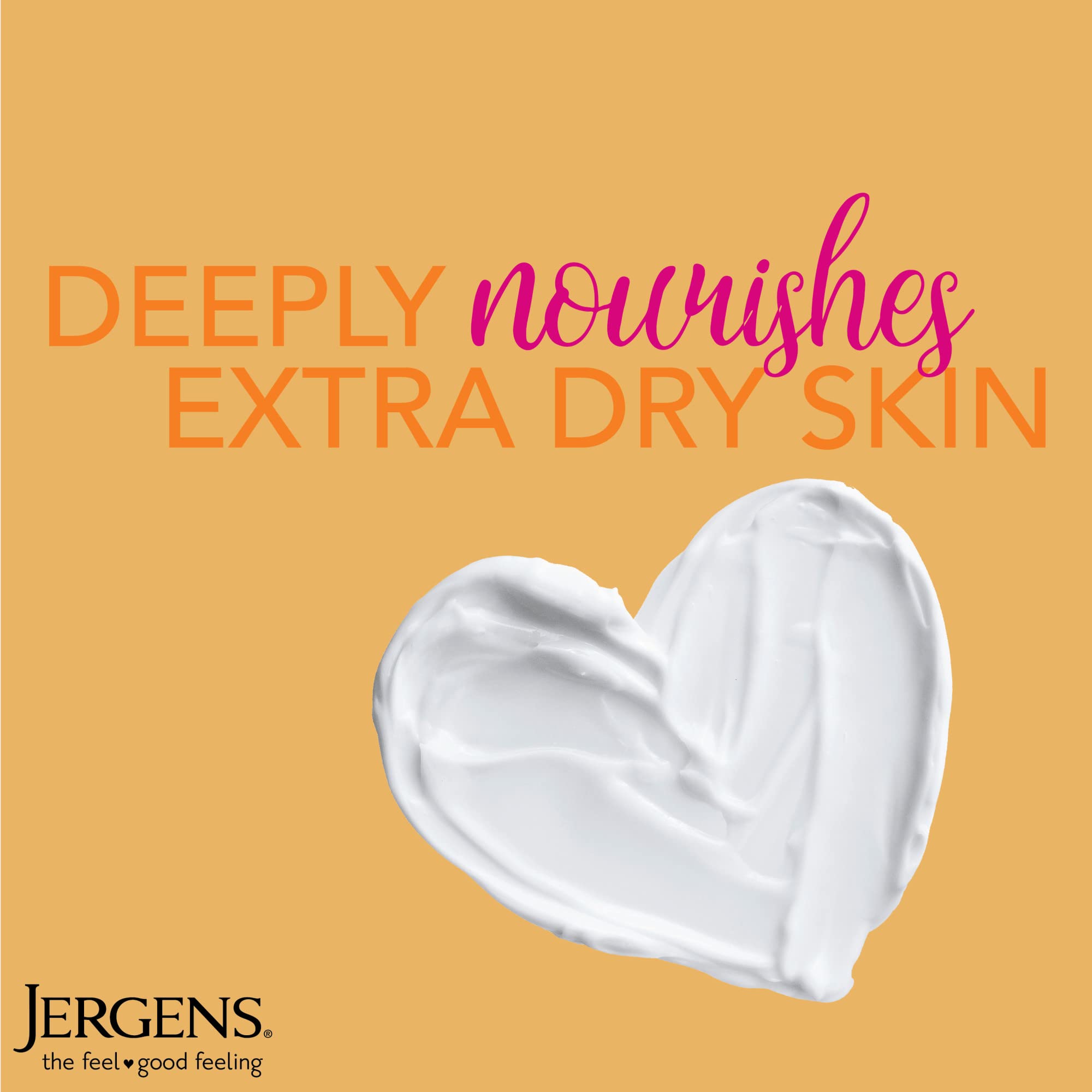 Jergens Ultra Healing sur talons et coudes, zones sèches hydratées.