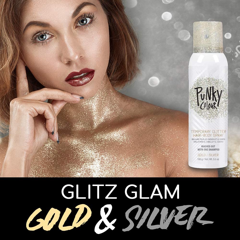 Spray Punky Glitter facile à laver pour changer rapidement d'apparence.