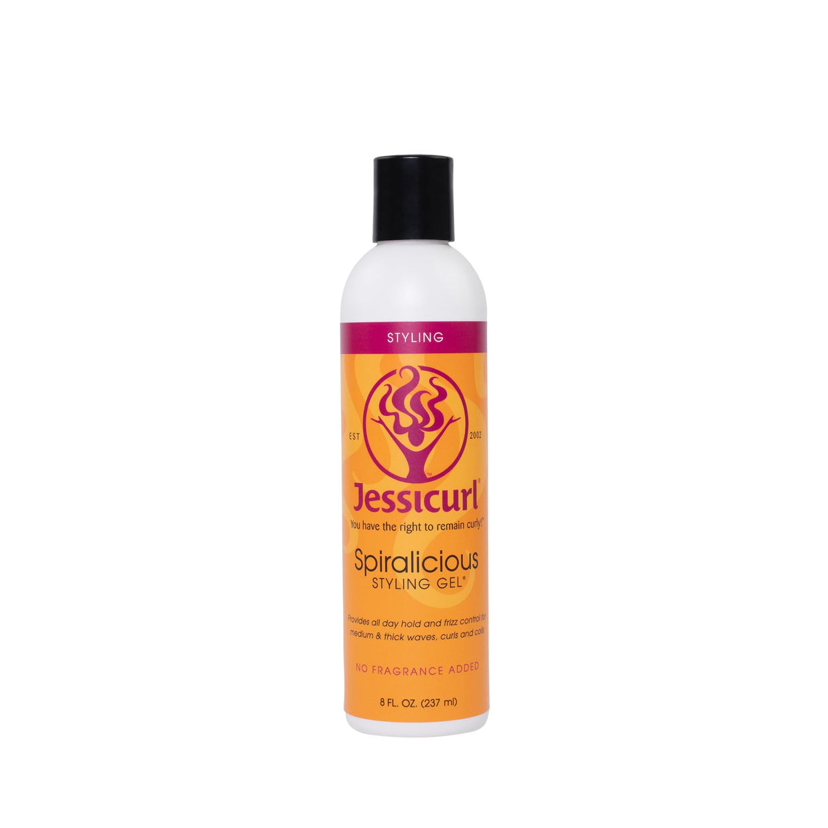 Gel Jessicurl Spiralicious – bouteille montrant une tenue pour boucles définies