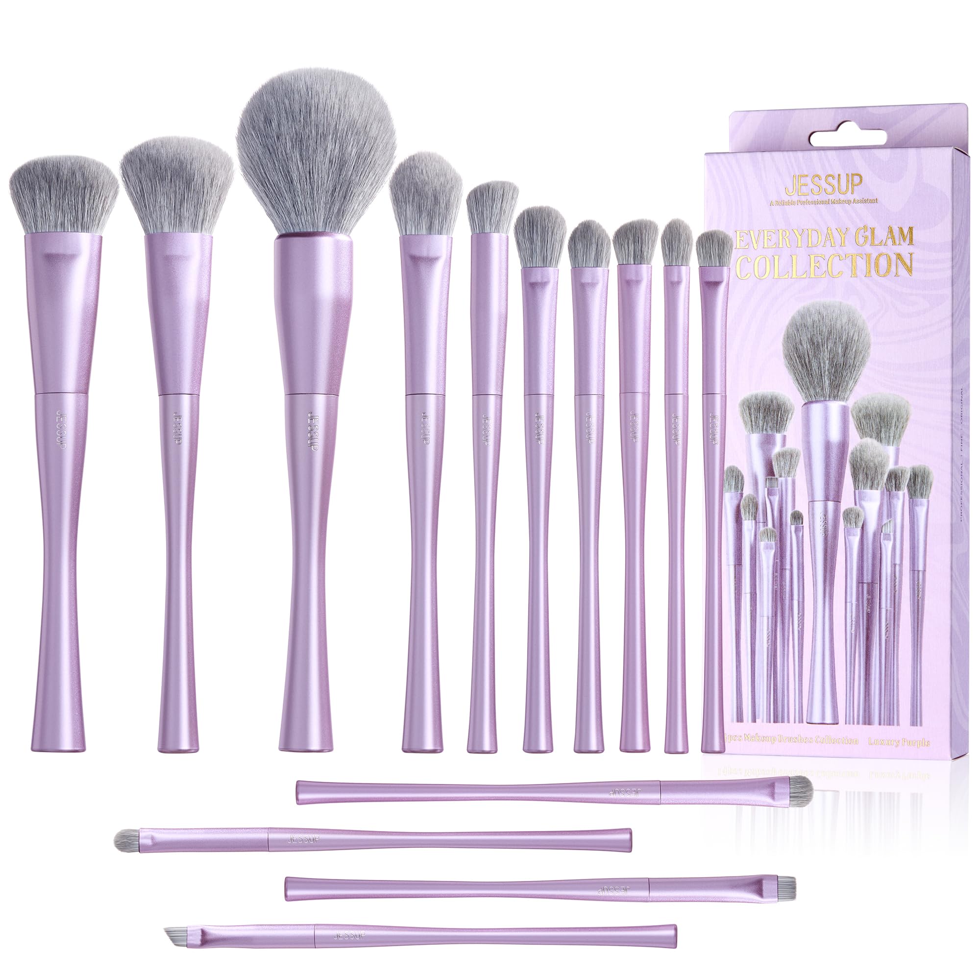Pinceaux Jessup ensemble 14 pièces: design courbe violet pour un rendu professionnel.