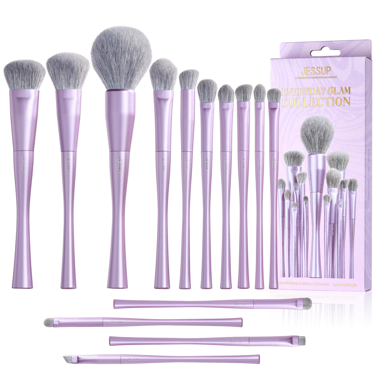 Pinceaux Jessup ensemble 14 pièces: design courbe violet pour un rendu professionnel.