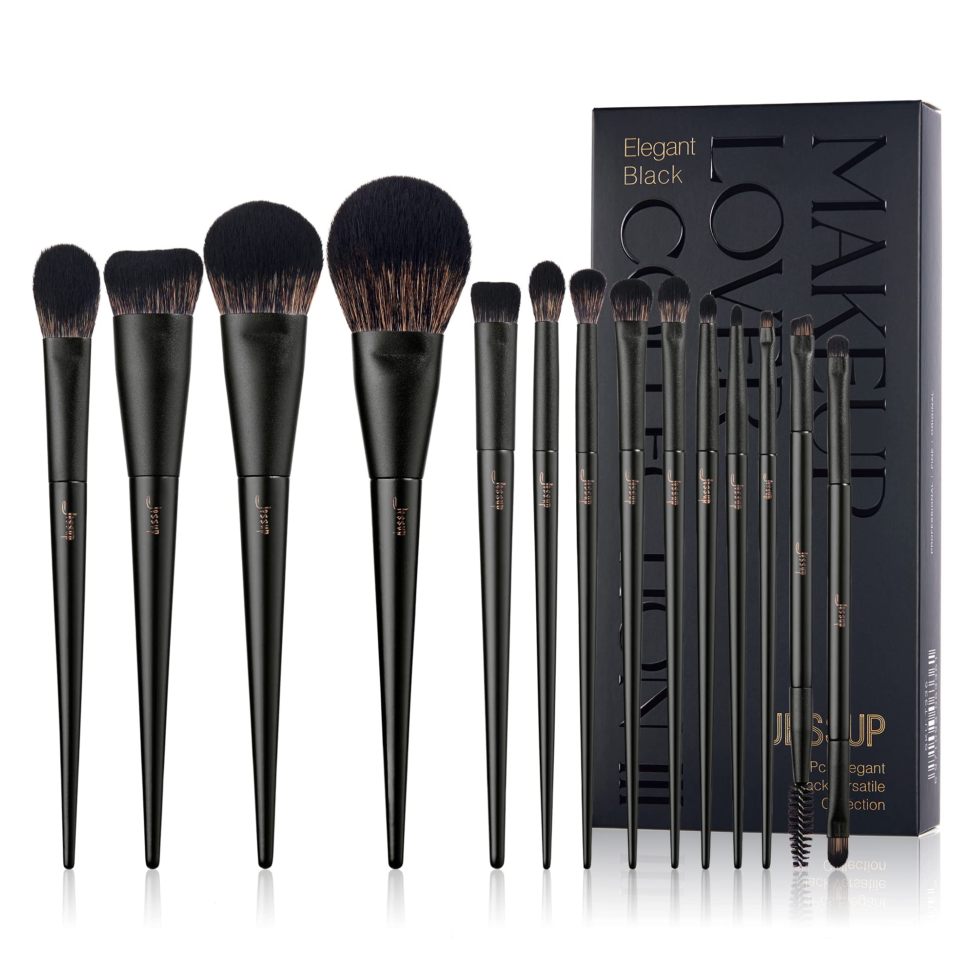 Pinceaux Jessup 14 pièces noir – ensemble professionnel pour le visage.