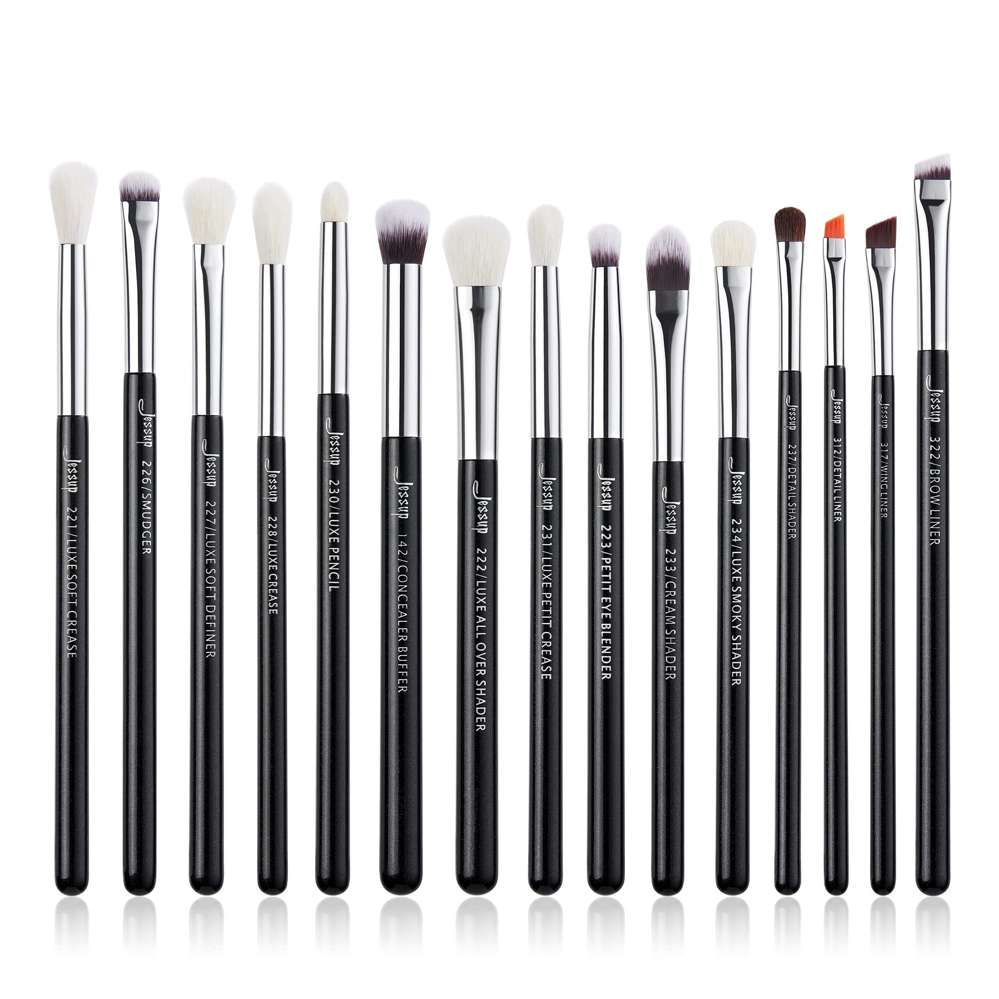 Pinceaux Jessup ensemble yeux 15pcs pour un maquillage précis et polyvalent.