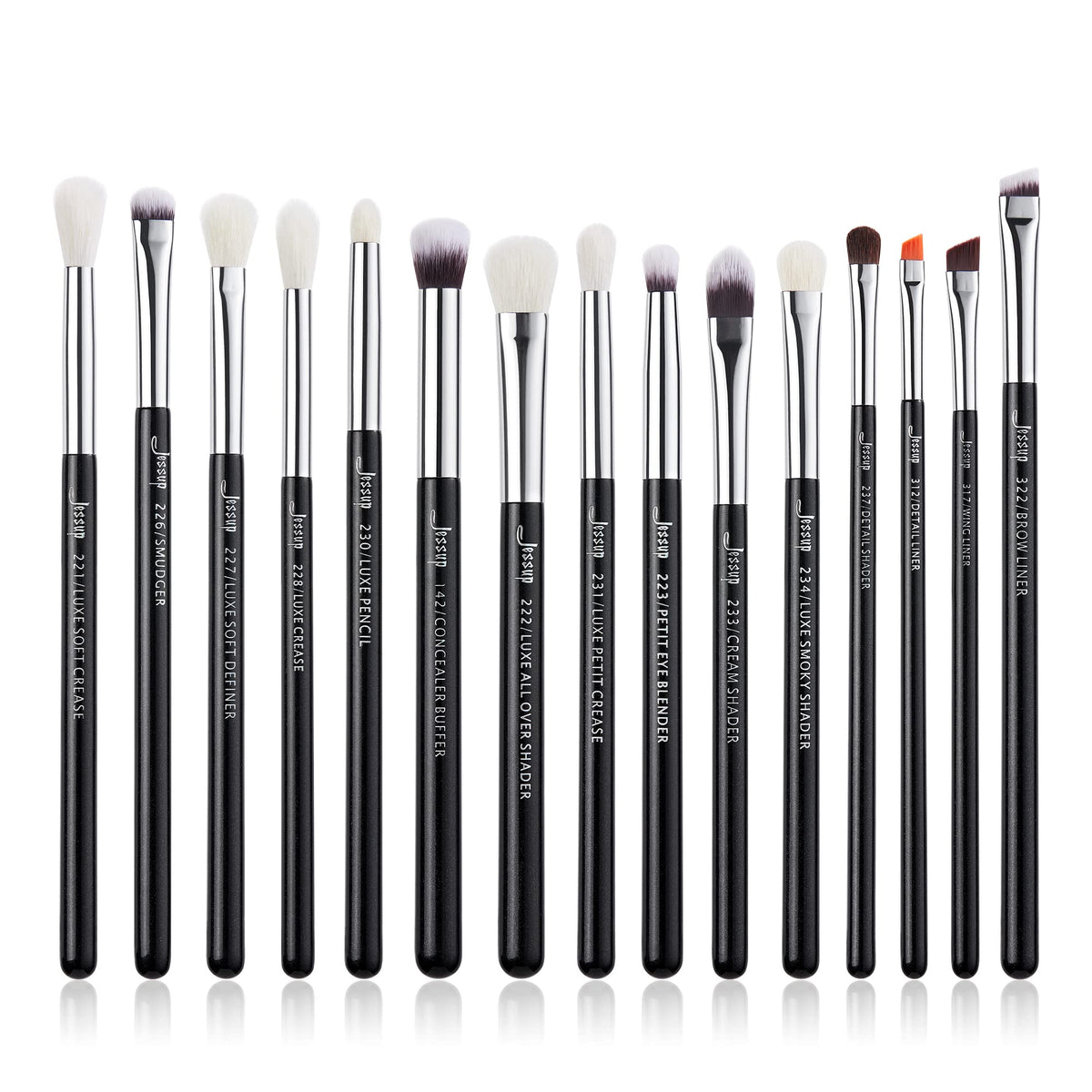 Pinceaux Jessup ensemble yeux 15pcs pour un maquillage précis et polyvalent.