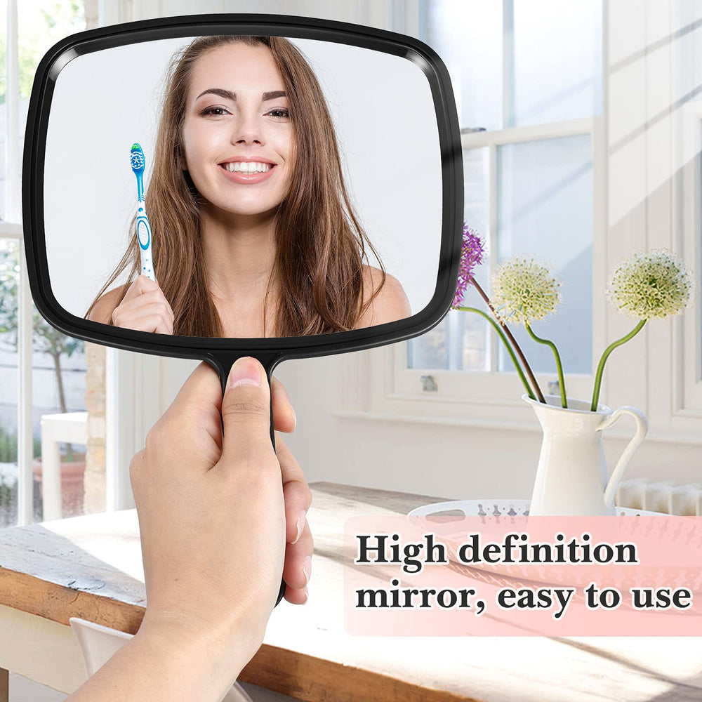 Miroir à main Jetec noir, poignée antidérapante pour maquillage précis.