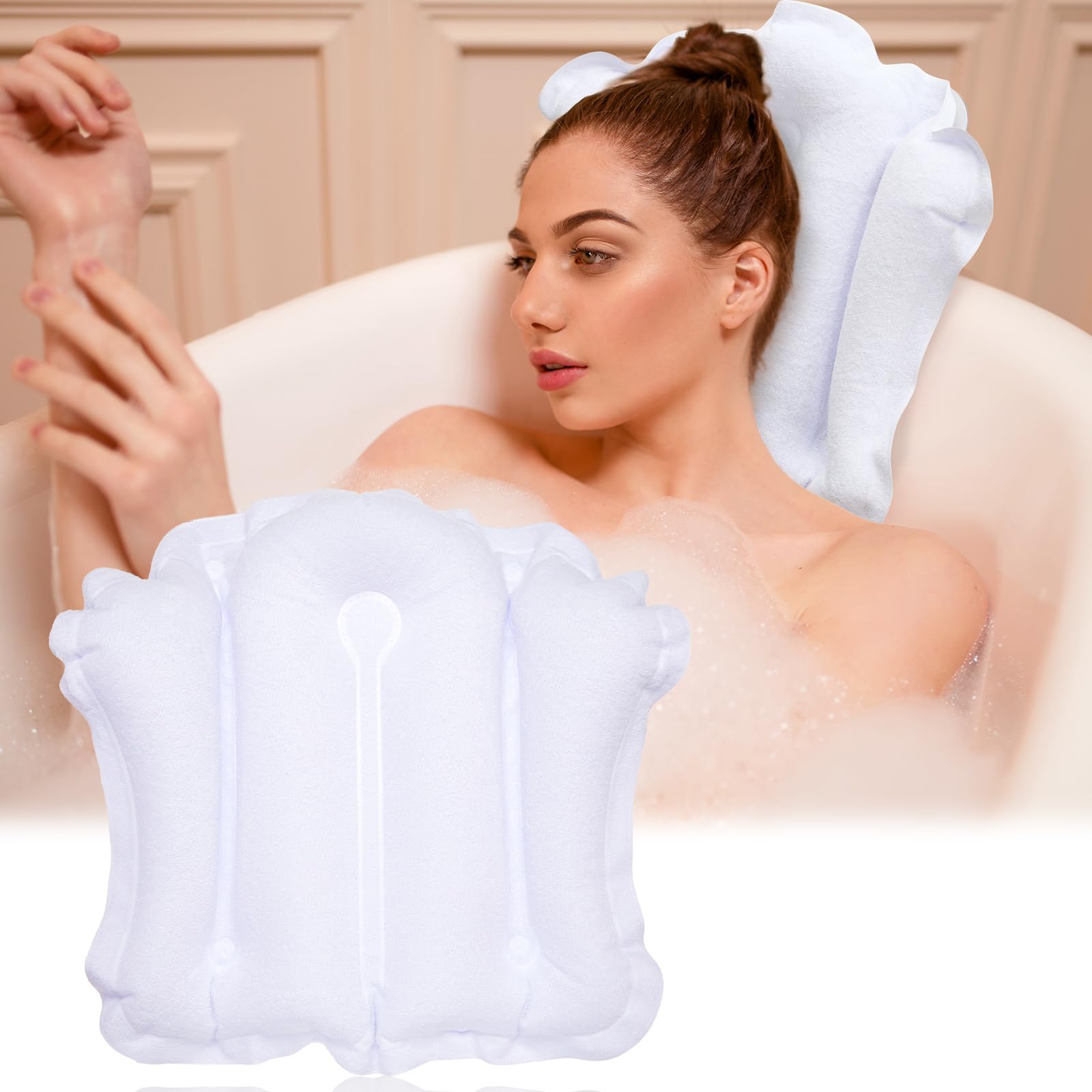 Jetec oreiller bain gonflable avec ventouses pour fixation stable en baignoire.