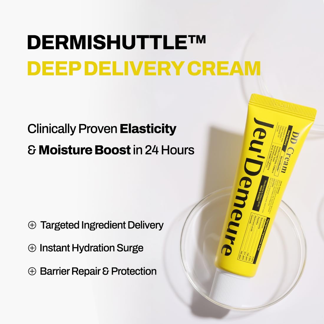 Bouteille Dermishuttle – emballage premium pour routine rapide.