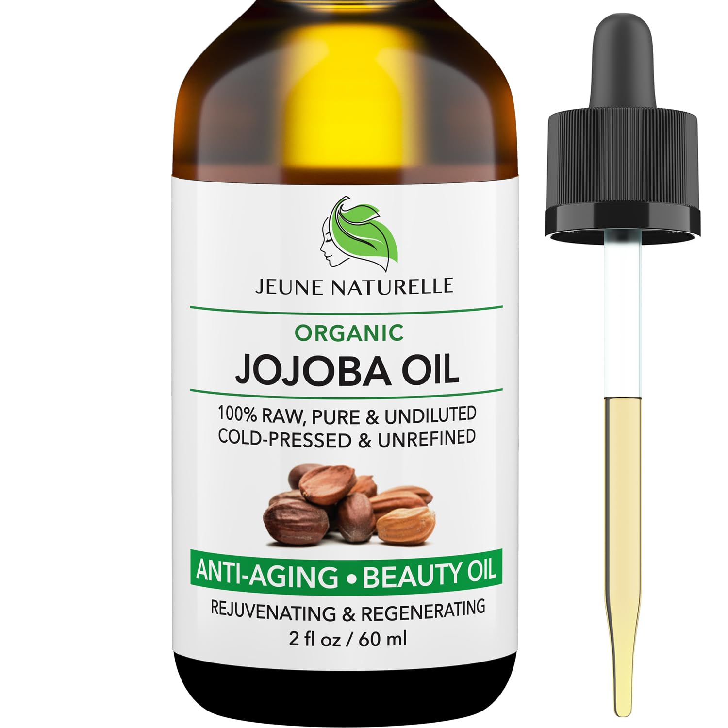 Jeune Naturelle huile jojoba, flacon pompe, nourrissante pour cheveux et peau.