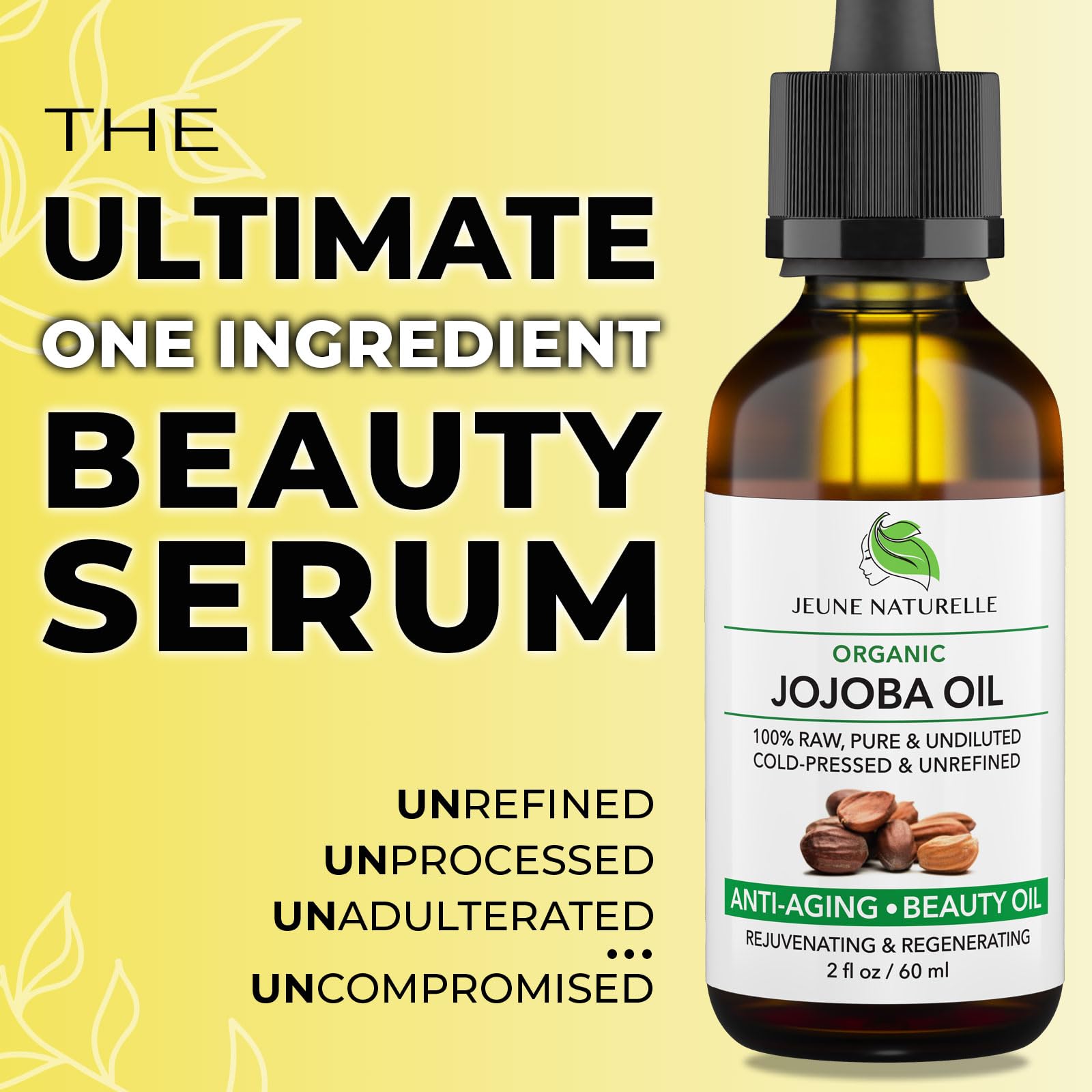 Jeune Naturelle huile jojoba, flacon verre, hydratante pour la peau.