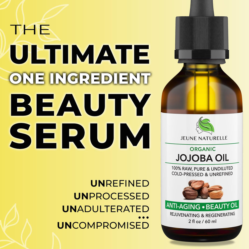 Jeune Naturelle huile jojoba, flacon verre, hydratante pour la peau.