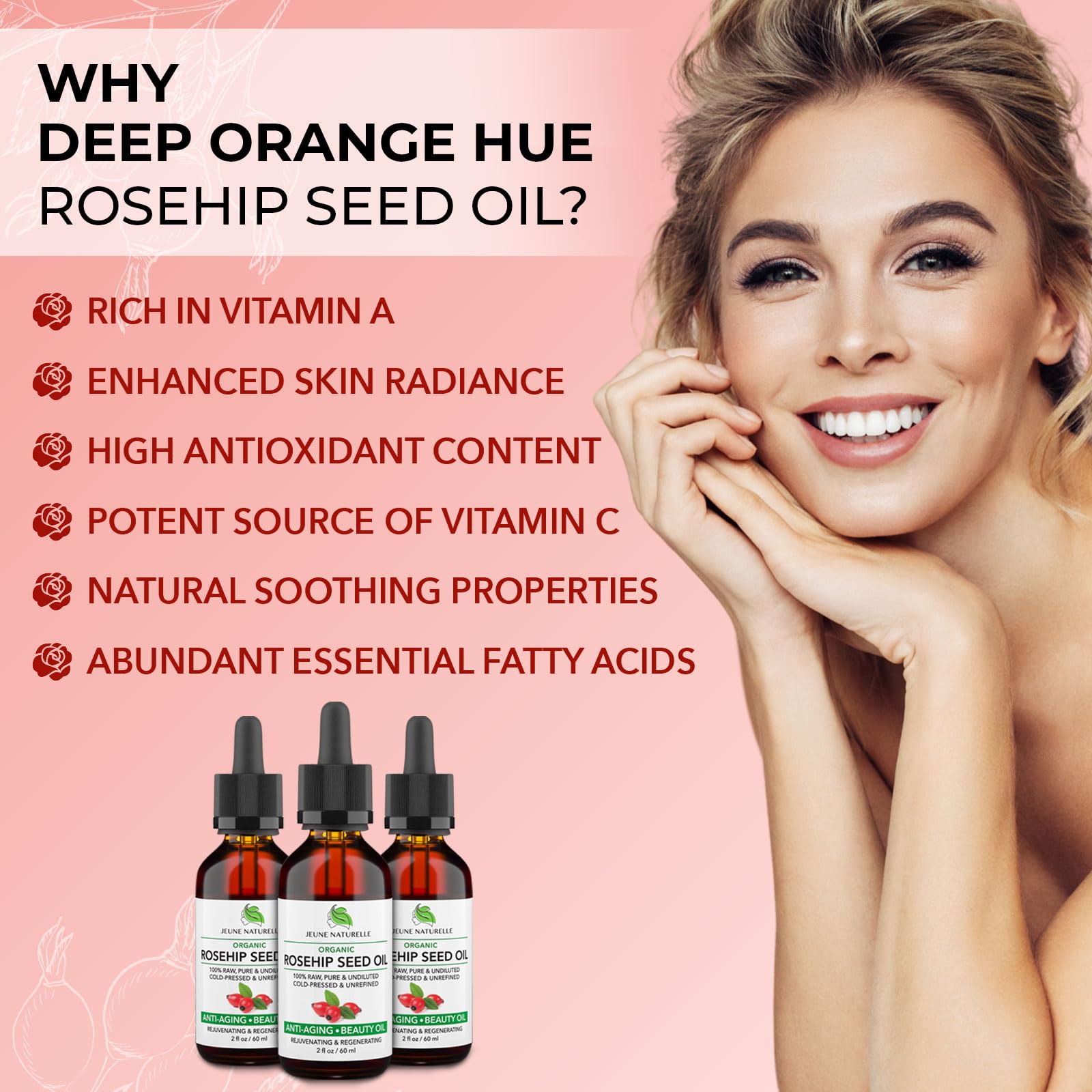 Jeune Naturelle huile de rose musquée – sérum visage indispensable pour routine.