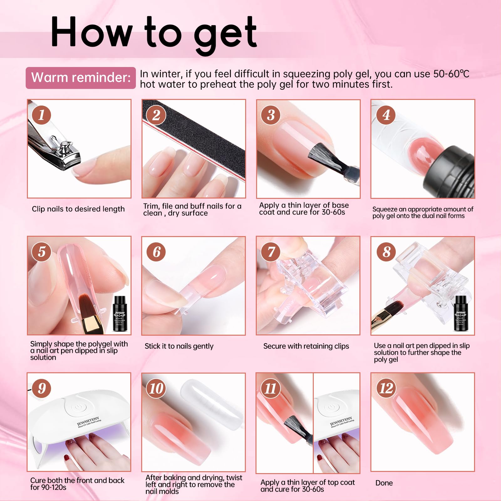 JEWHITENY emballage kit ongles pratique et facile à ranger.