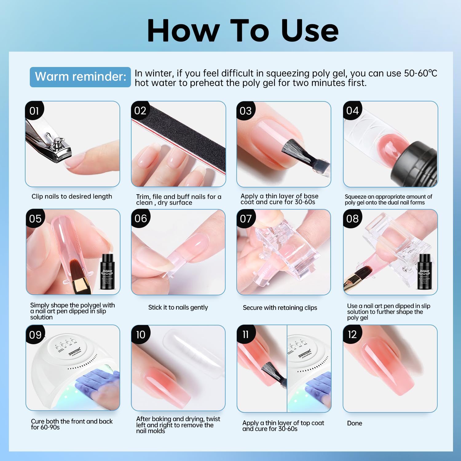 JEWHITENY ensemble-accessoires pour finitions d'ongles durables