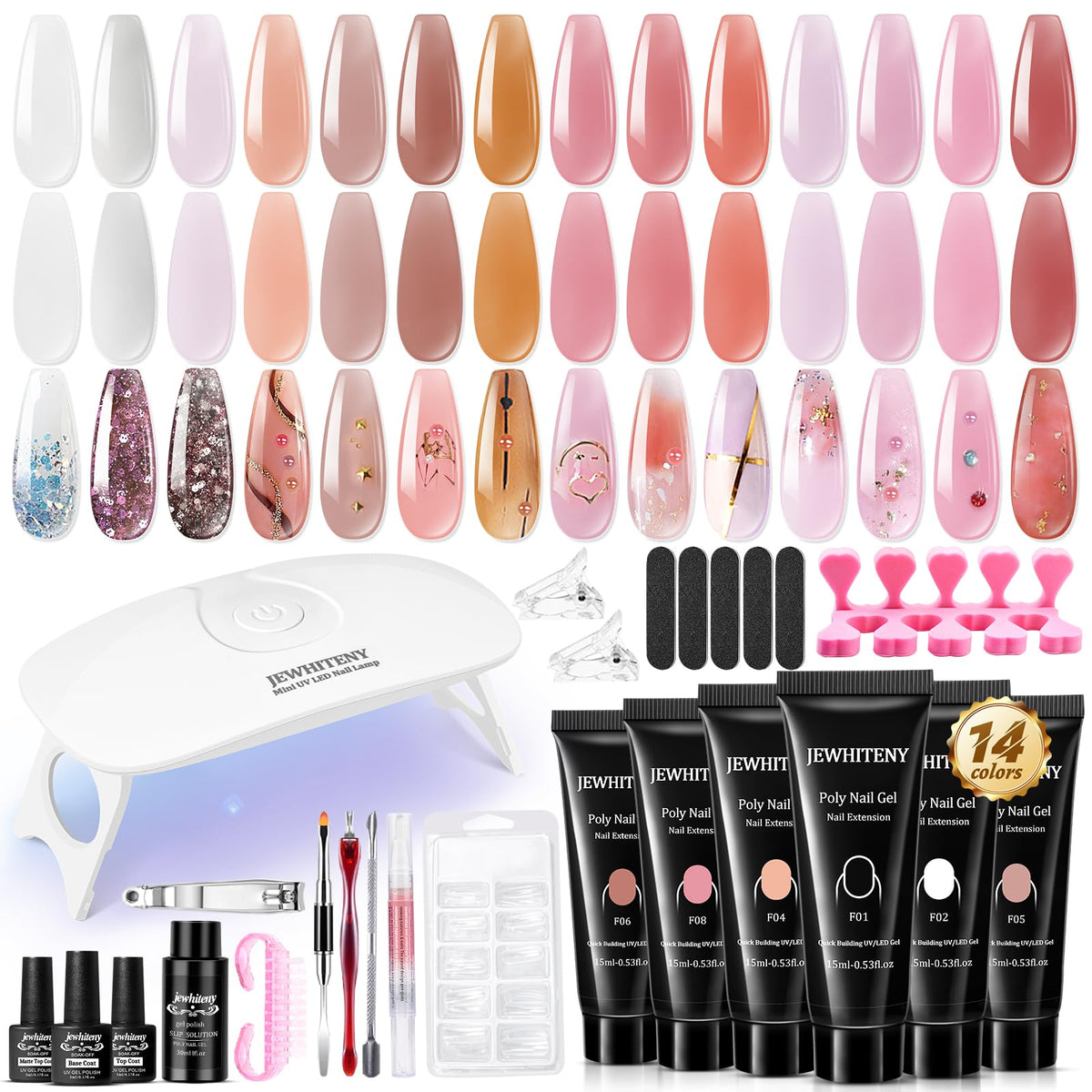 JEWHITENY ensemble-couleurs poly nail gel 14, palette variée pour varier les looks.