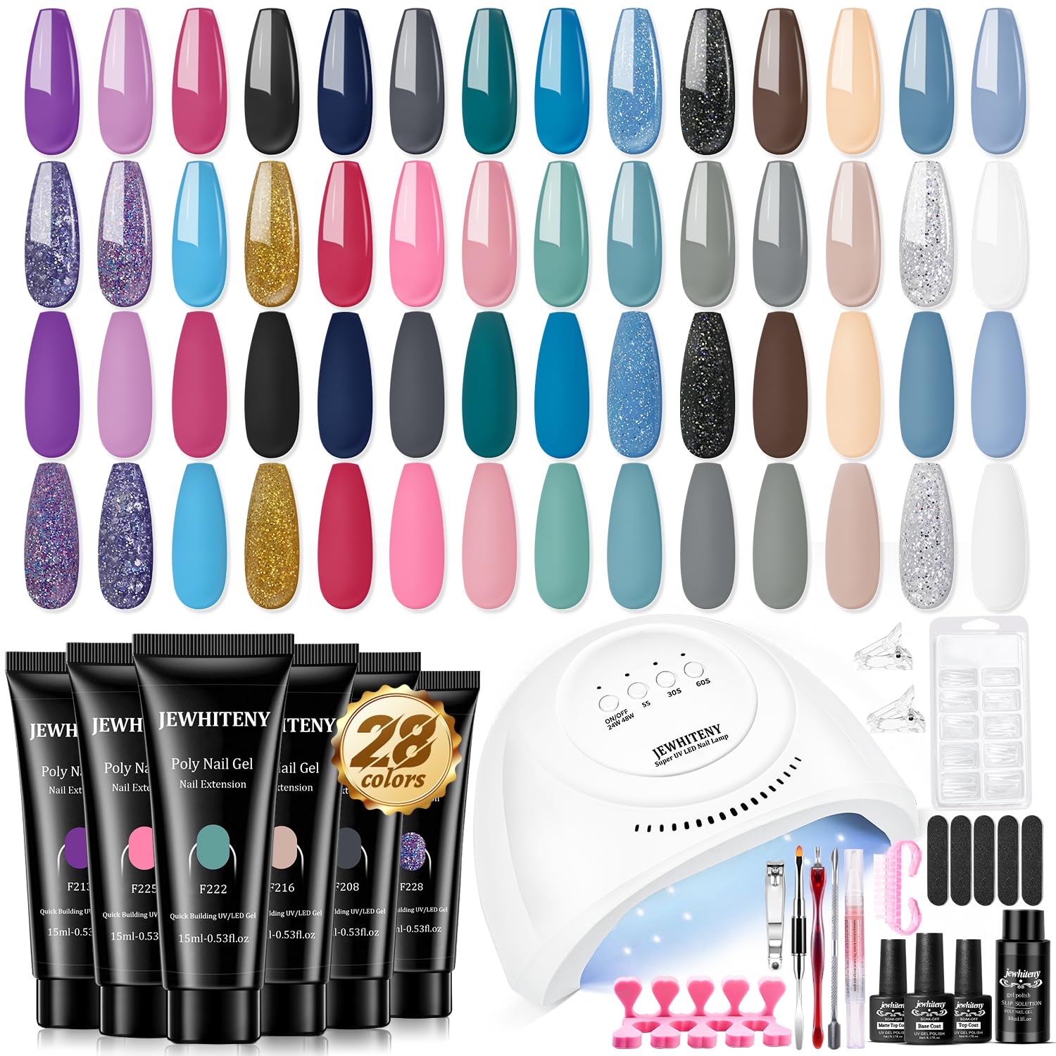 JEWHITENY kit 28 couleurs - palette variée pour ongles durables à domicile.