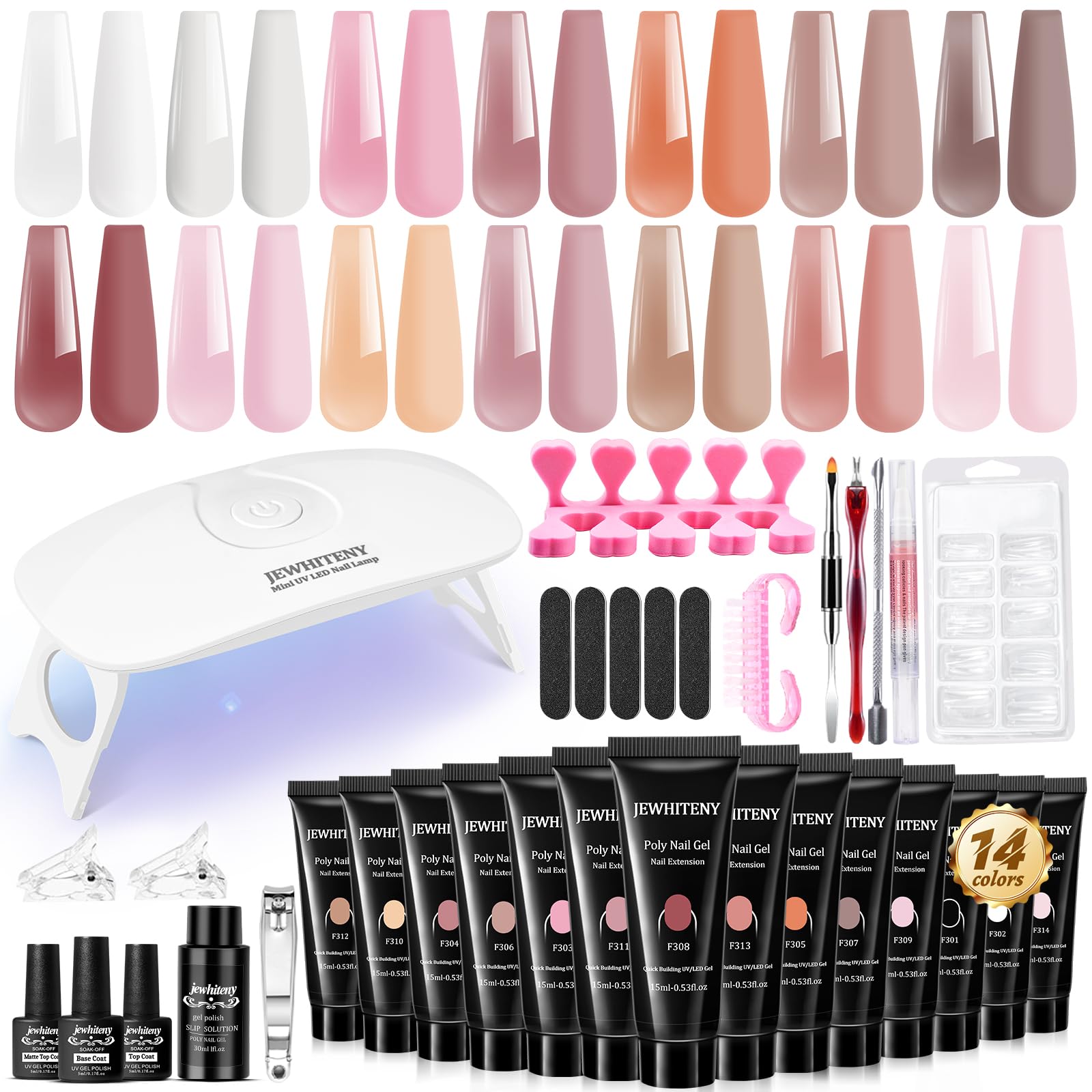 JEWHITENY kit extension gel poly 14 pièces pour extensions à domicile.