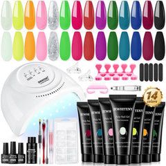 JEWHITENY kit gel poly 14 couleurs avec lampe UV 48W pour des ongles durables et polyvalents