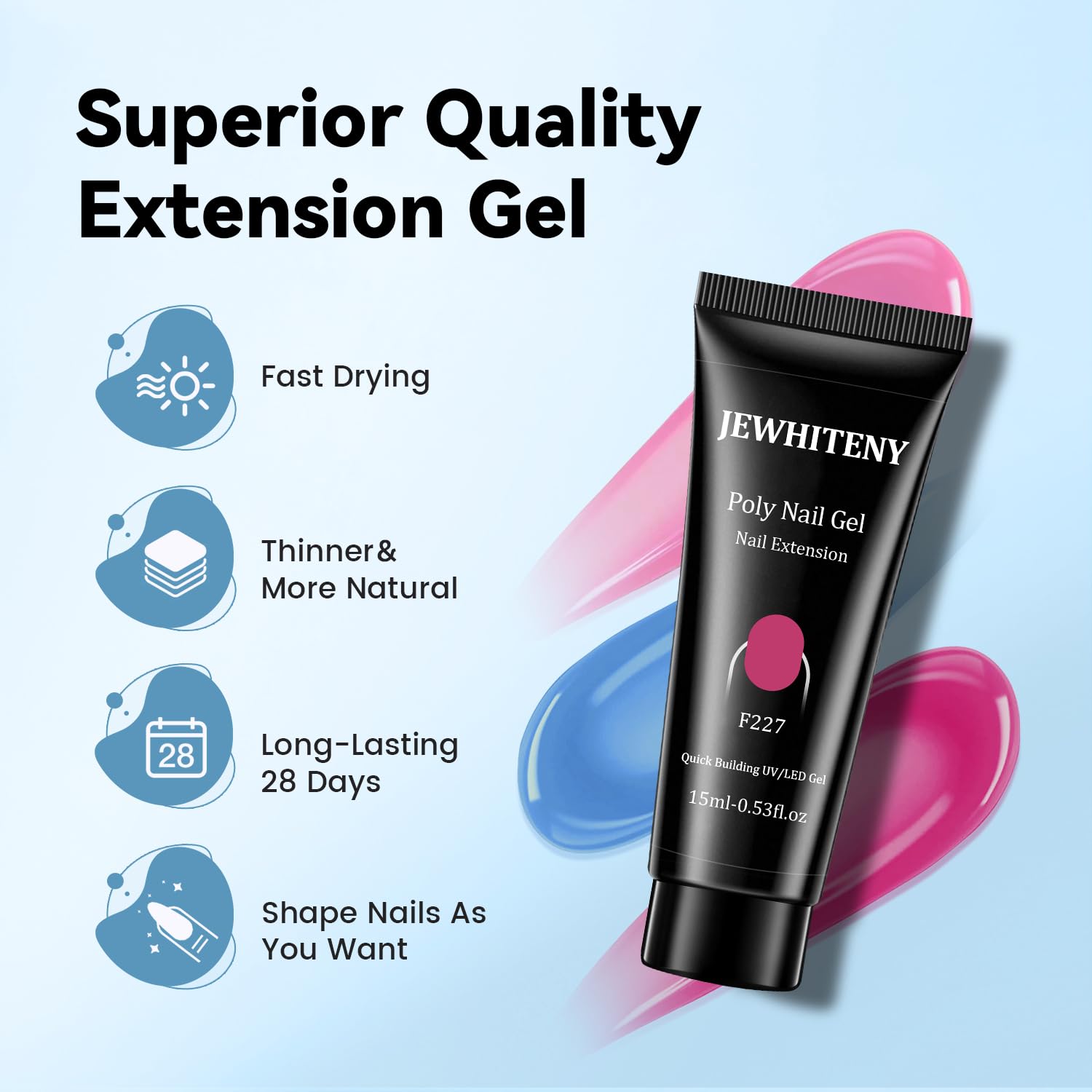 JEWHITENY gel on nail shows easy shaping and even coverage