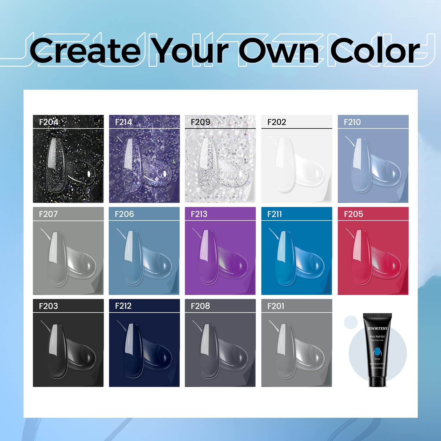 JEWHITENY polygel-kit 14 couleurs, palette variée pour différents looks quotidiens