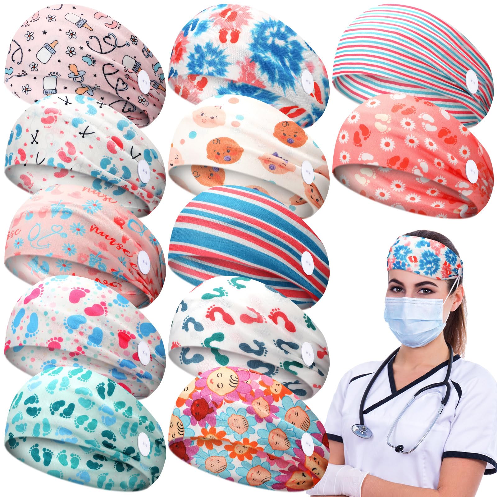 Bandeaux infirmieres Jexine avec boutons pour un confort durable autour des oreilles