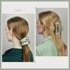 JGQUR scrunchies satin vert – glissent sans tirer, confort tout au long de la journée.