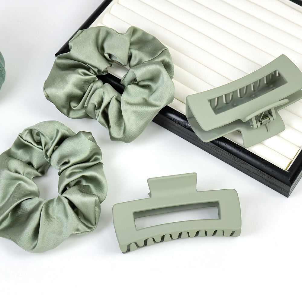 JGQUR scrunchies satin vert – maintien confortable pour chignons ou queues de cheval.