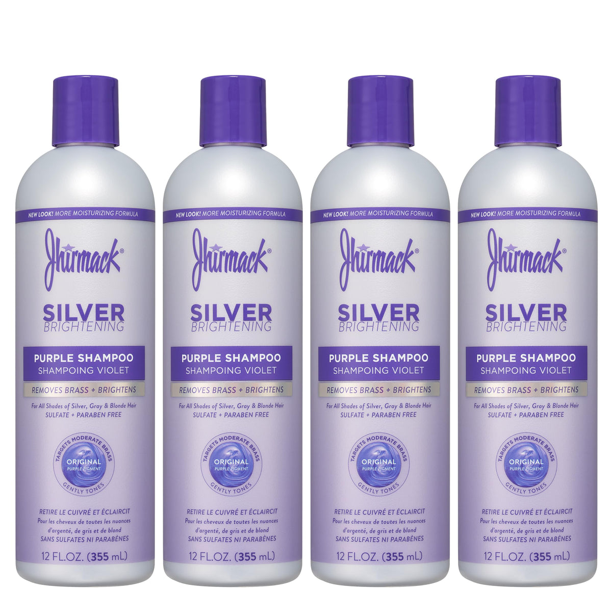 Jhirmack Shampoing violet argent, bouteille montrant le produit pour contrer les reflets jaunis.