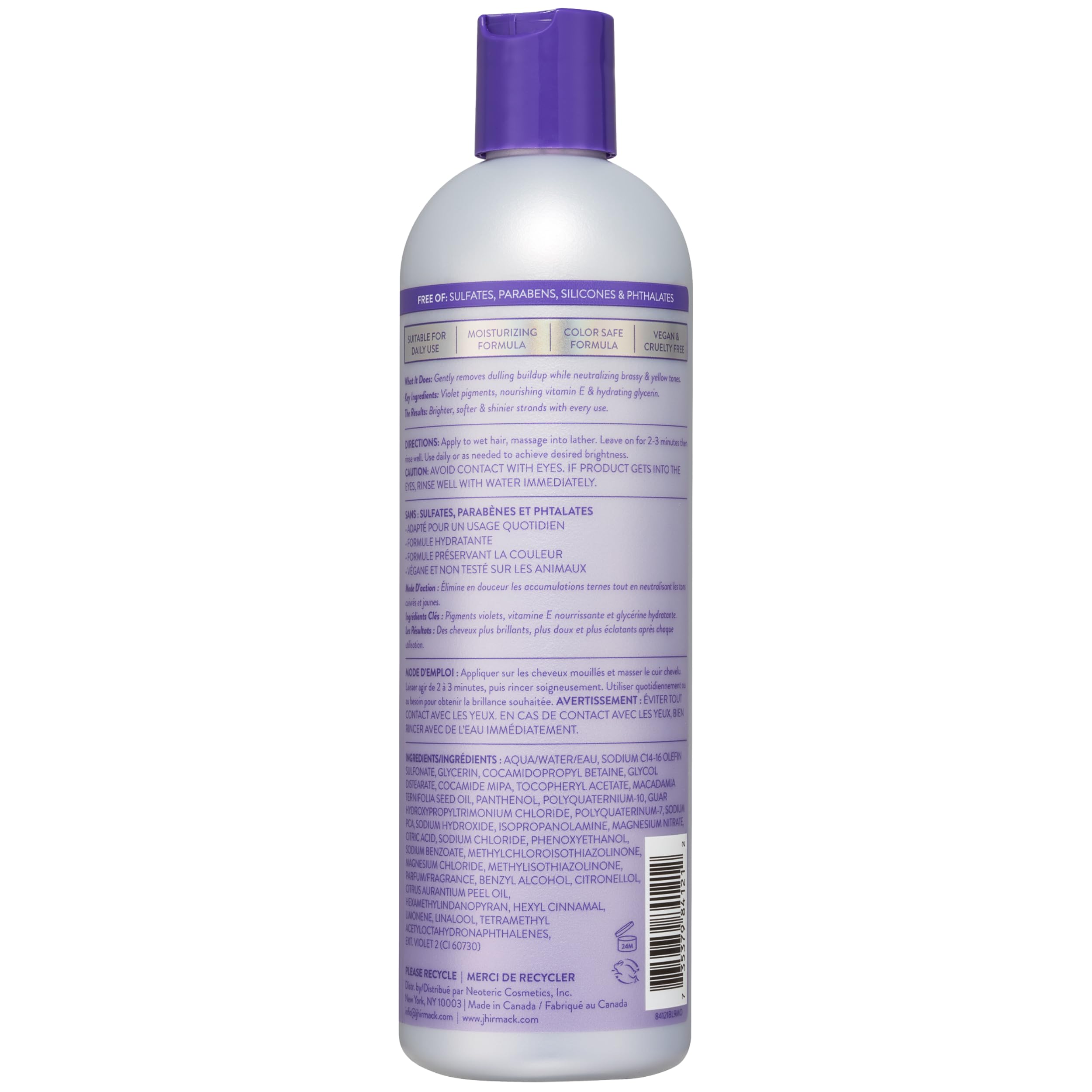 Jhirmack Shampoing violet argent, étiquettes claires facilitant l’identification du soin argent.