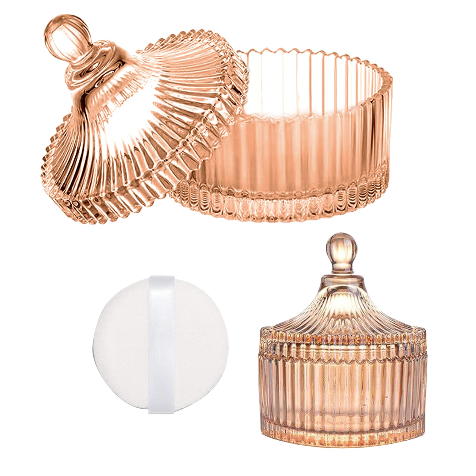 JHJEWH pouf-poudre-corps dans boîte-verre, pratique et élégant.