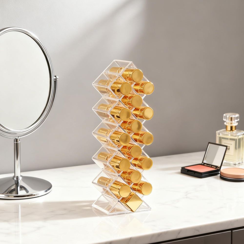 Organiseur coiffeuse Jiabuun, rangement compact pour rouges à lèvres et petits flacons.
