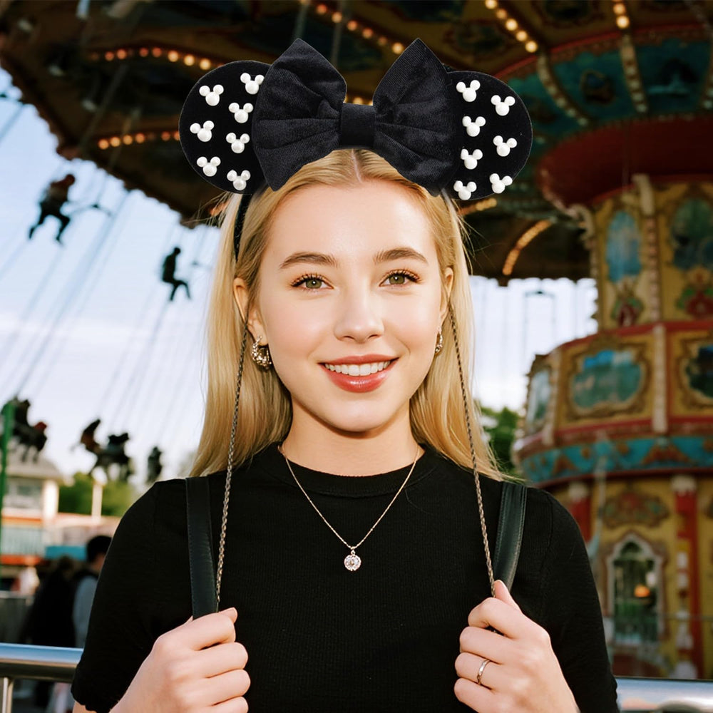 Oreilles souris JIAHANG en velours noir avec perles, touche mignonne quotidienne.