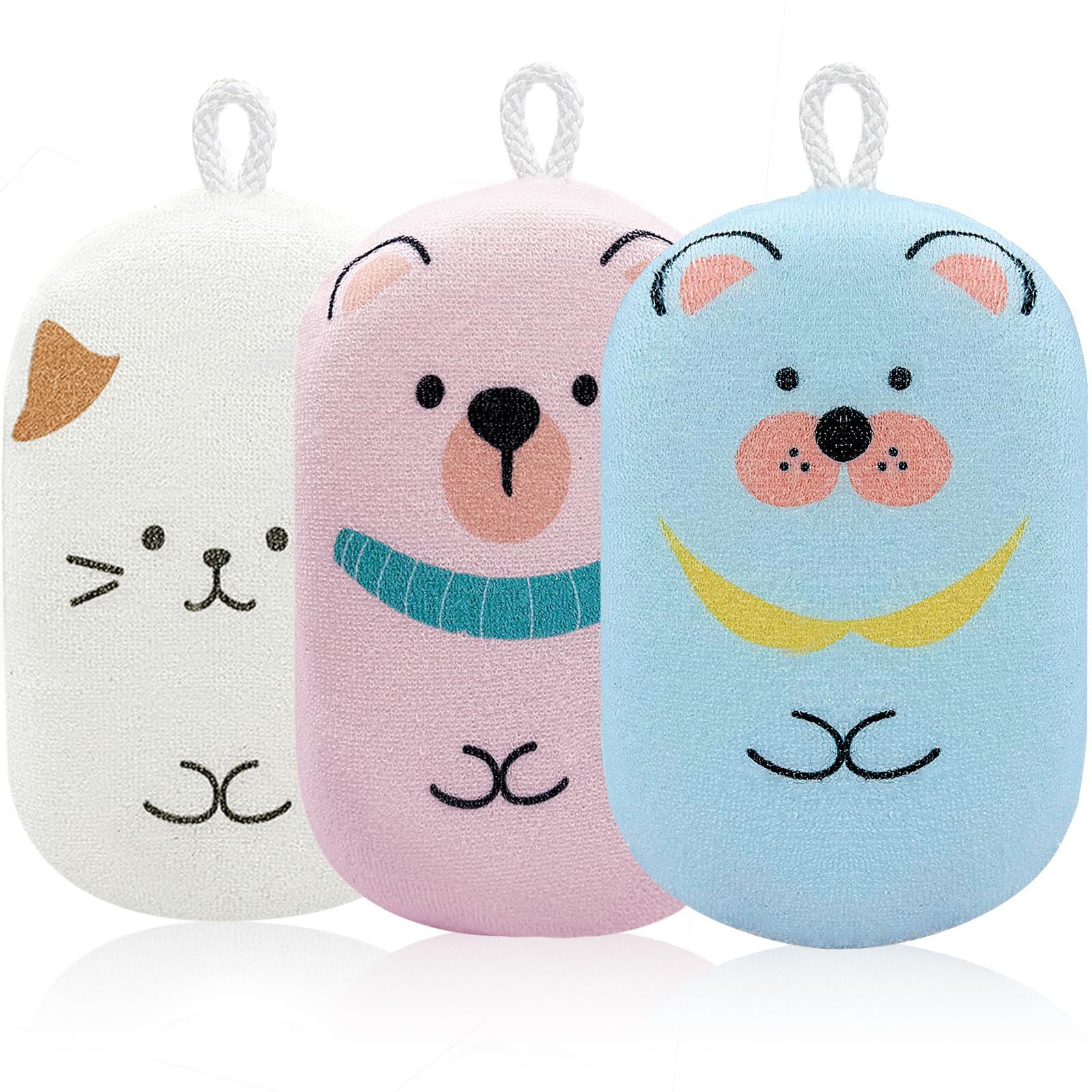 JielileHome loofah ours bleu, douceur et absorption pour le bain des enfants.