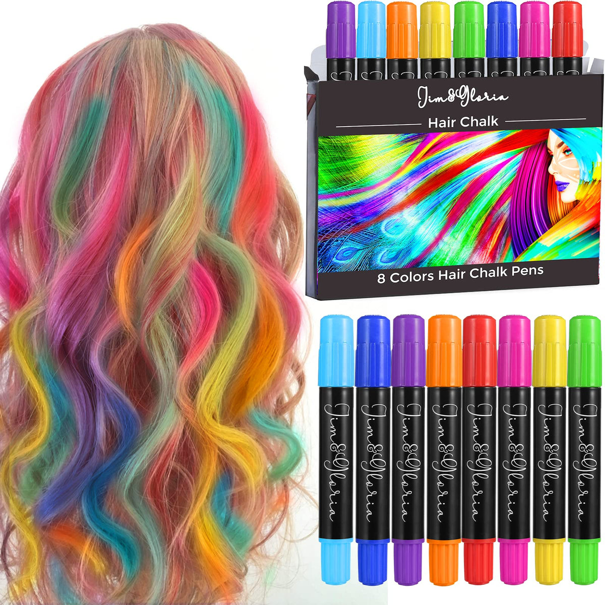 Jimgloria craies cheveux sans poussière et kit emballage, test facile des couleurs.
