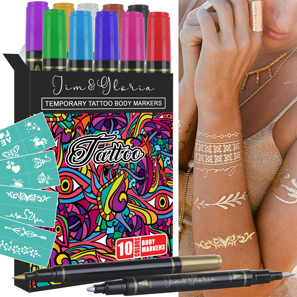 Jim&Gloria stylo tatouage double pointe pour tatouages temporaires variés
