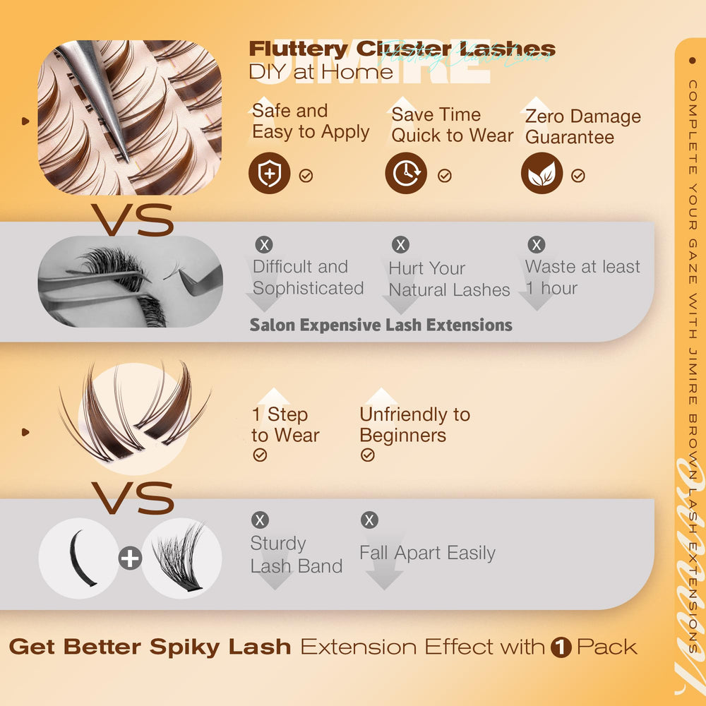 JIMIRE cils brun cluster pour beauté audacieuse, réutilisables et faciles à poser.
