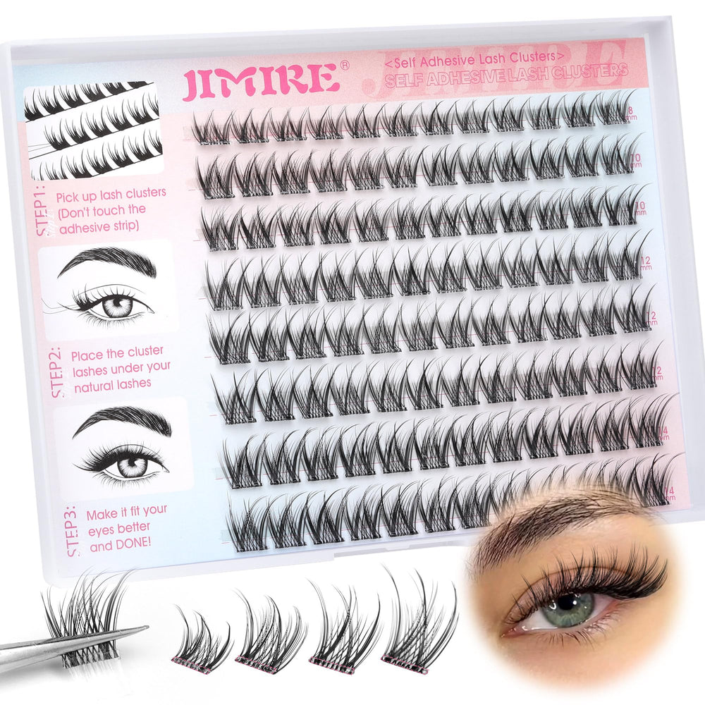 Cils auto-adhésifs JIMIRE D-Curl 8–14 mm : pose rapide naturelle.