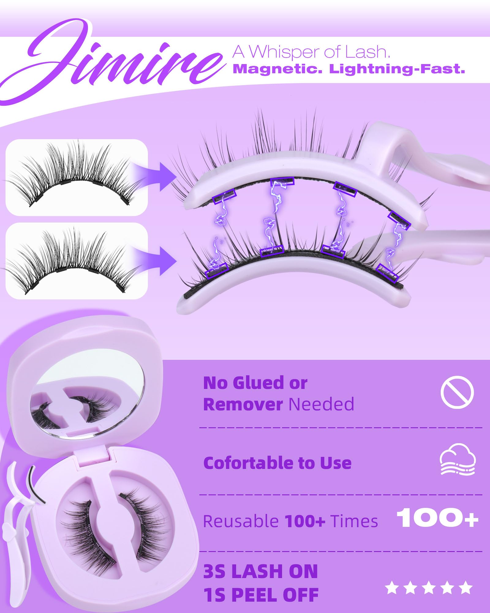 Pose rapide des cils magnétiques JIMIRE avec l'applicateur.