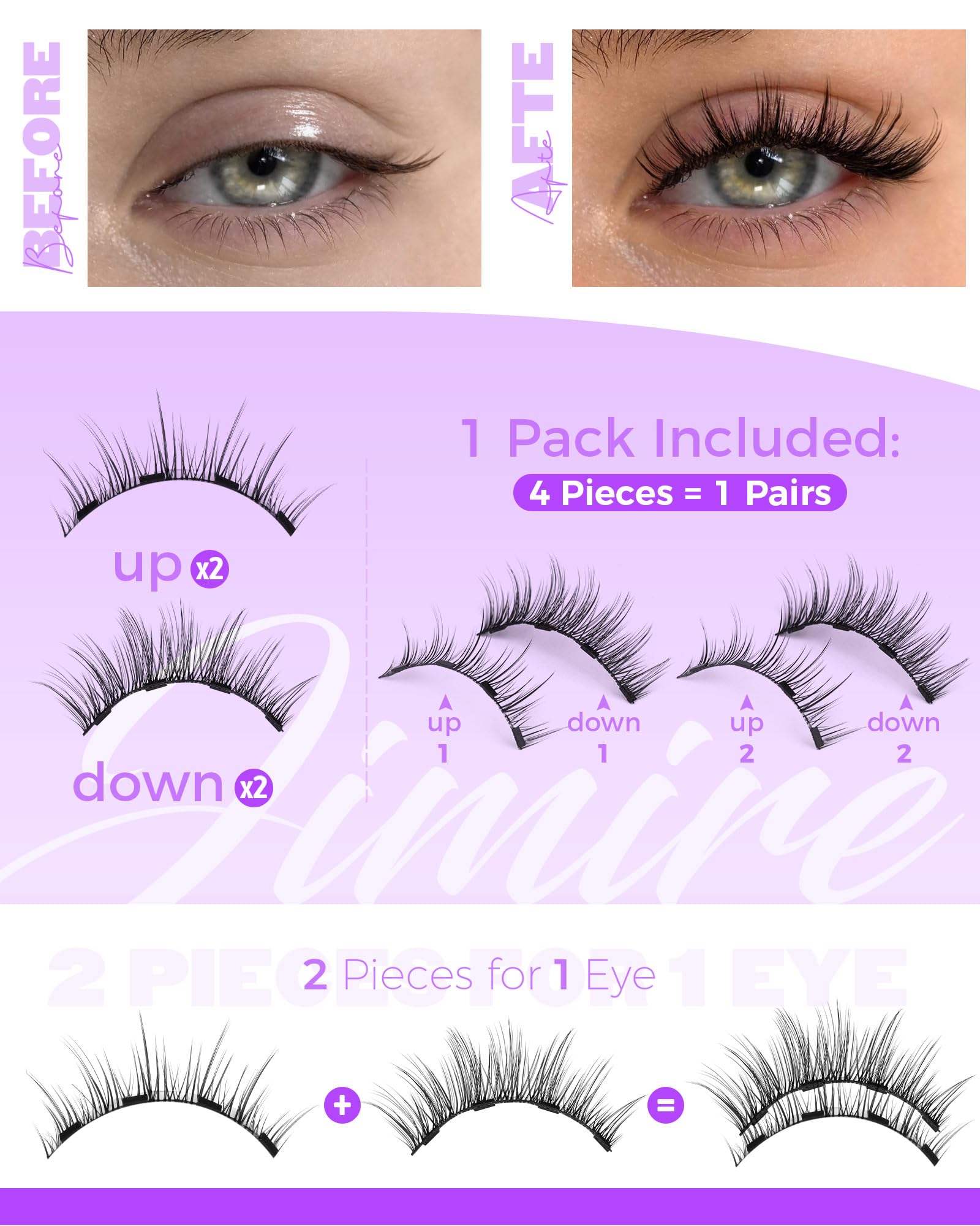 Cils magnétiques JIMIRE sans colle, pose propre et simple.