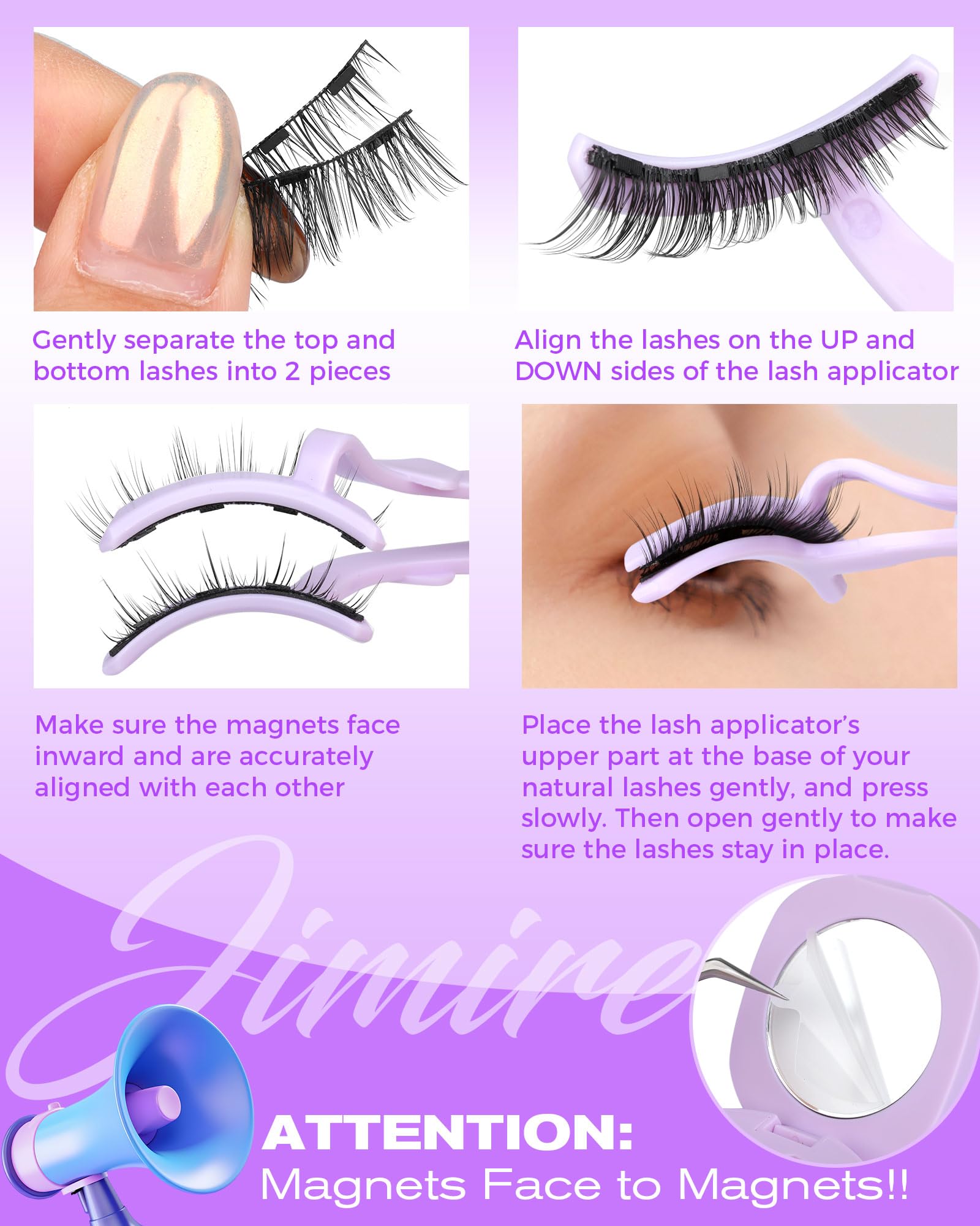Utilisation quotidienne des cils magnétiques JIMIRE pour un rendu durable.