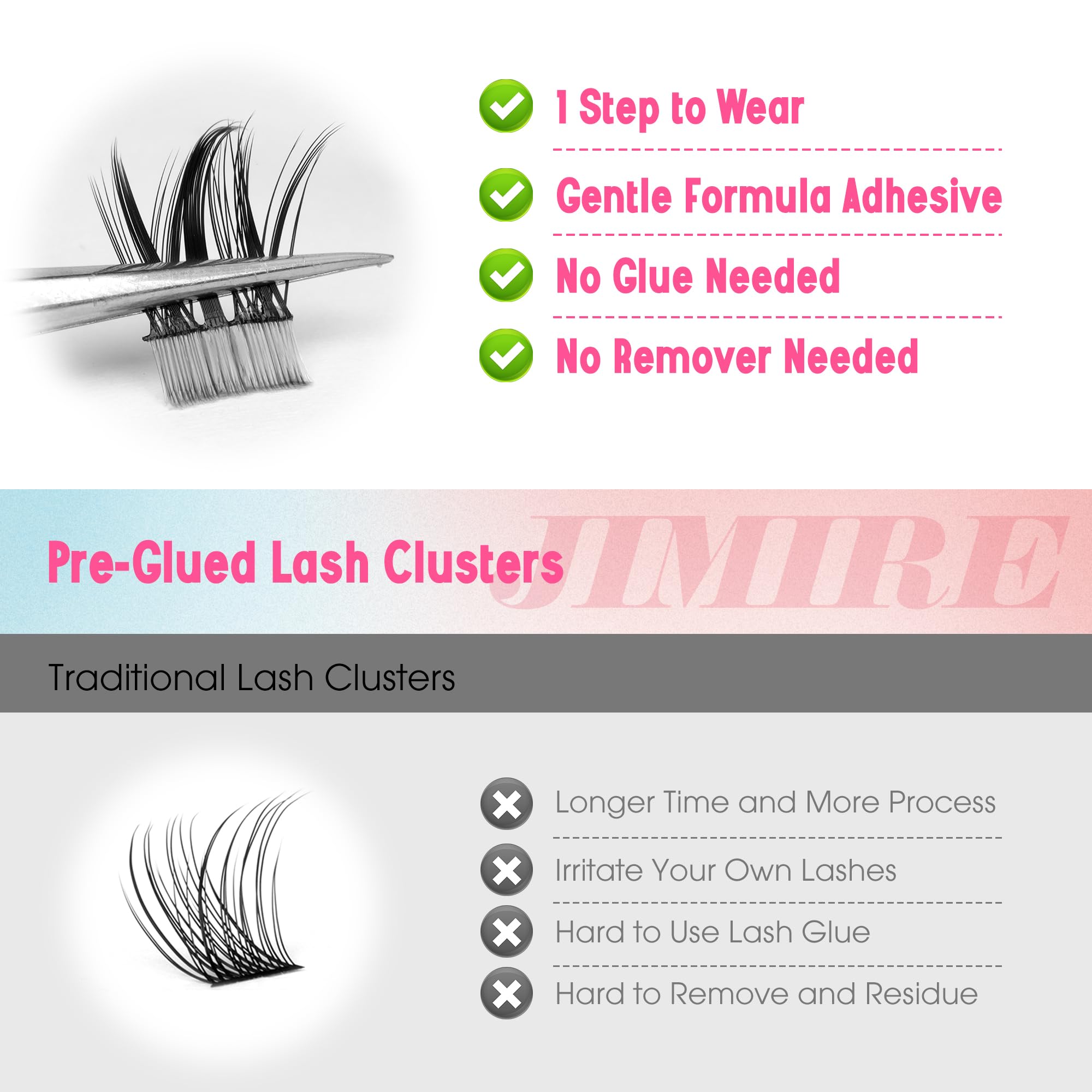 Fibres douces synthétiques JIMIRE pour des cils légers et confortables.