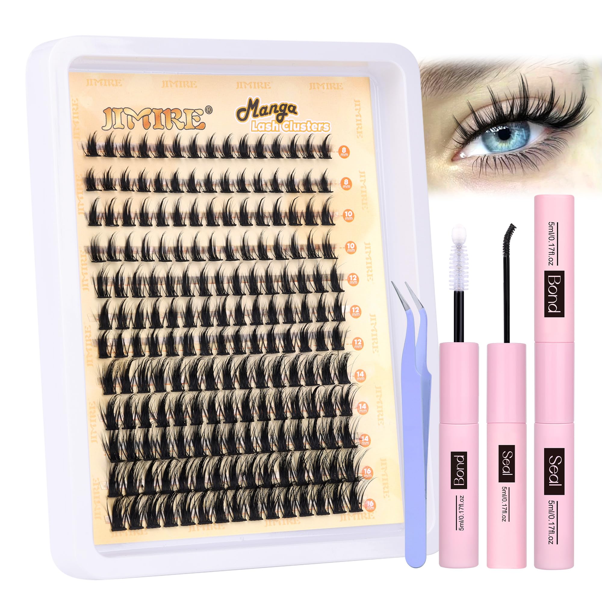 Kit JIMIRE pour extensions de cils en grappes, ensemble de 180 pièces pour un volume personnalisable.