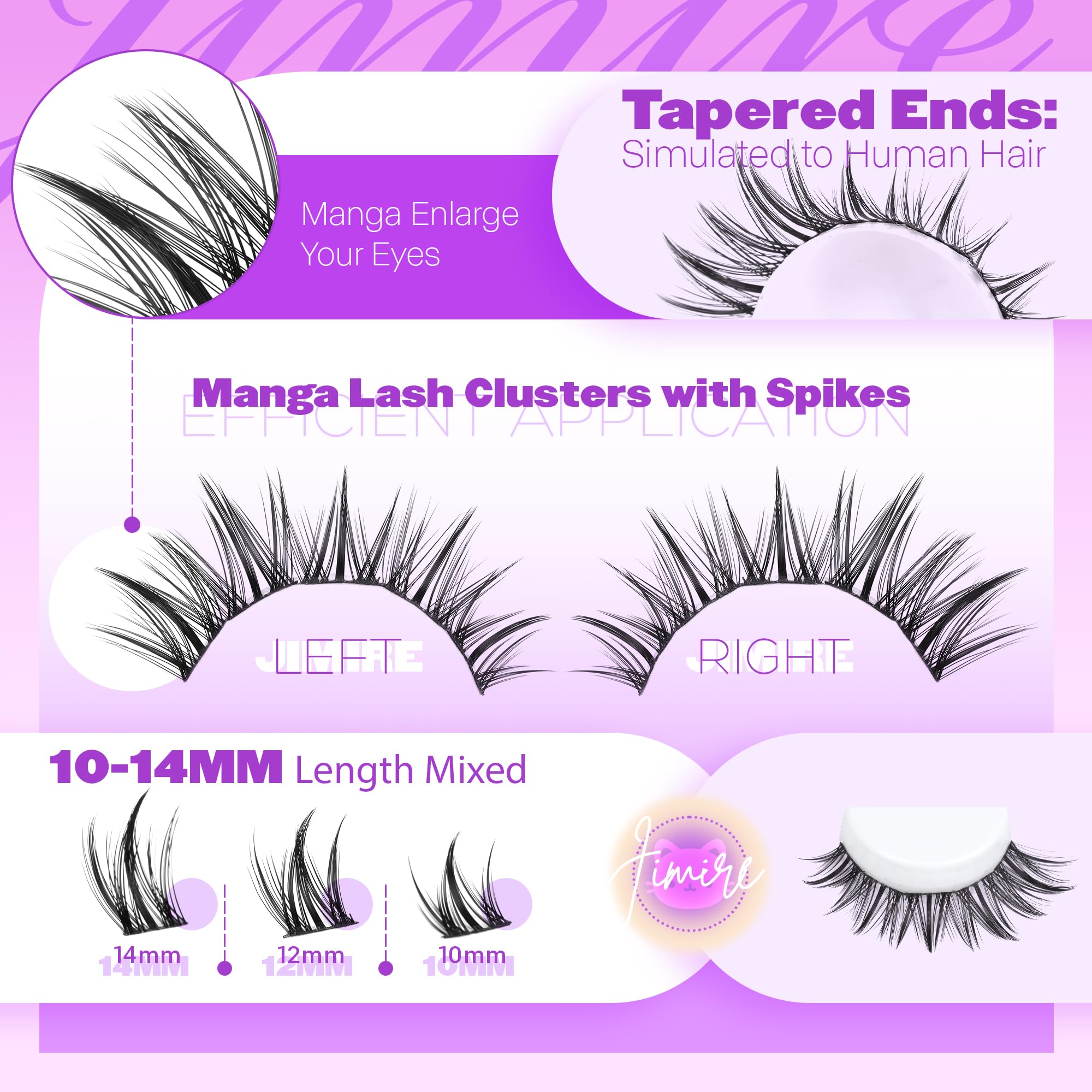 JIMIRE Manga Lash Clusters : bande fine 0-04 mm pour rendu naturel.
