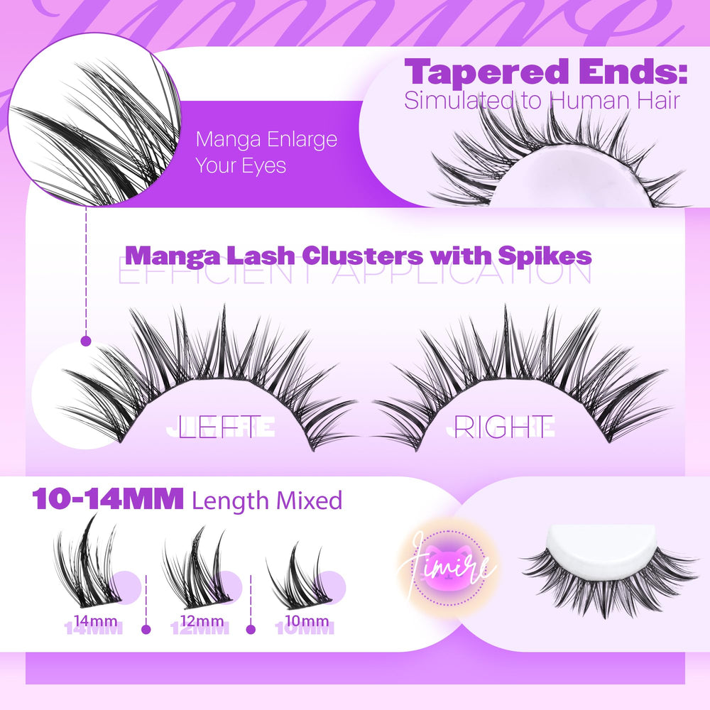 JIMIRE Manga Lash Clusters : bande fine 0-04 mm pour rendu naturel.