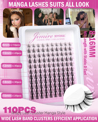 JIMIRE Manga Lash Clusters – Longueurs 8-16 mm pour un style manga délicat.