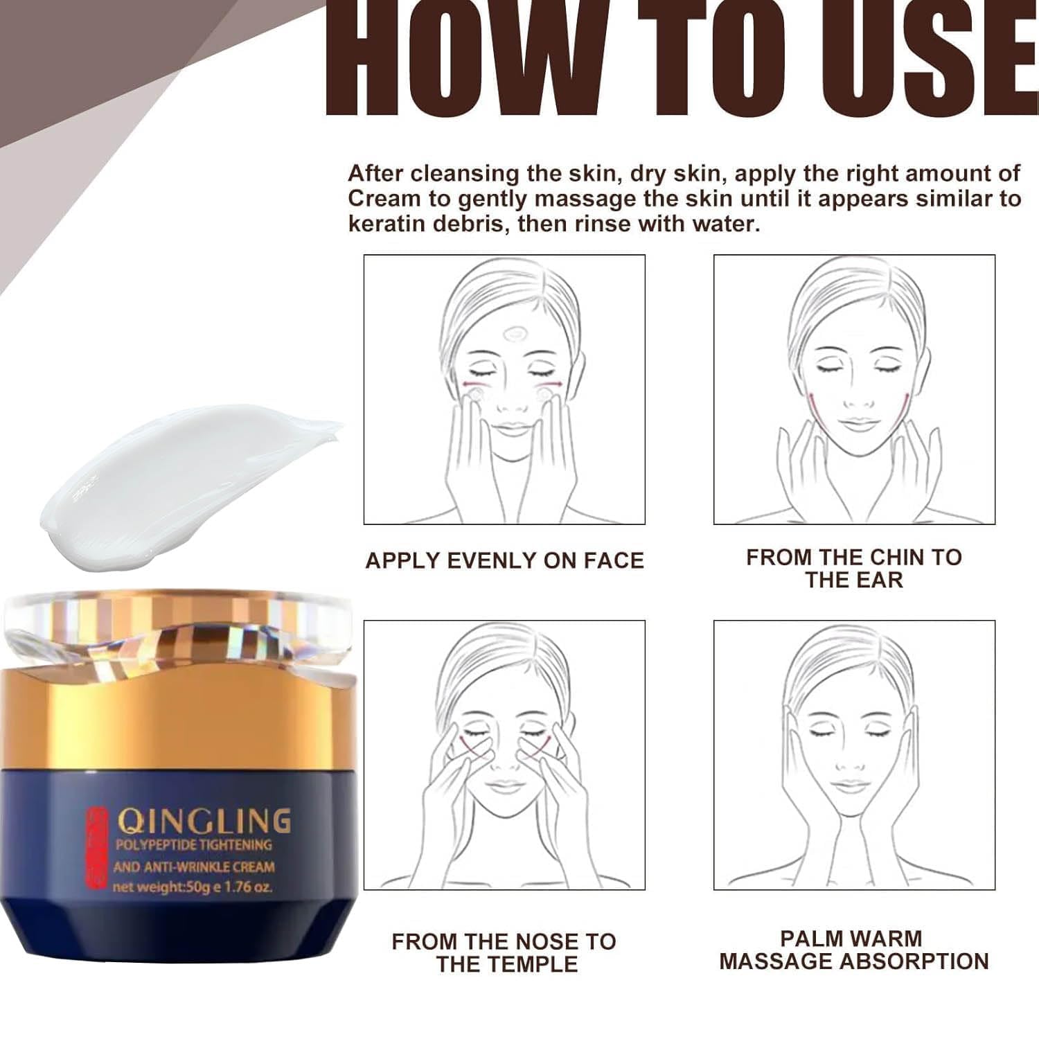 Soin 3-en-1 JINMAO Qingling pour visage, cou et yeux.